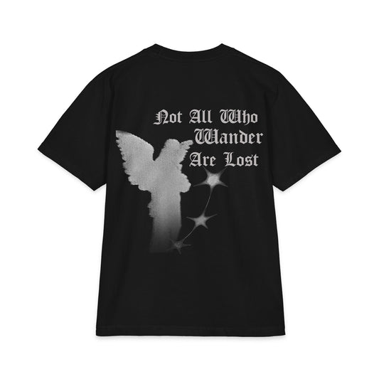Three Star Angel Graphic T‑Shirt “Not All Who Wander Are Lost”