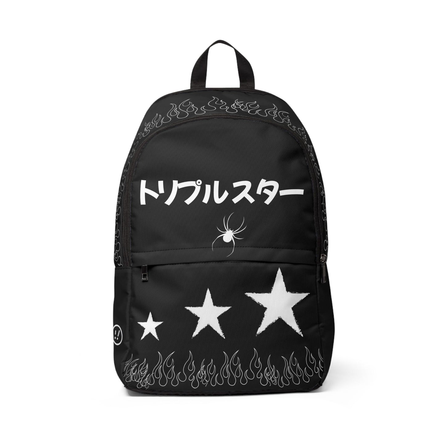 Japanese Triple Star Backpack | Black Spider, Stars & Flame Design dftgyvhjkl;