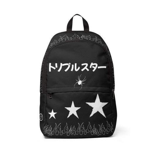 Japanese Triple Star Backpack | Black Spider, Stars & Flame Design dftgyvhjkl;