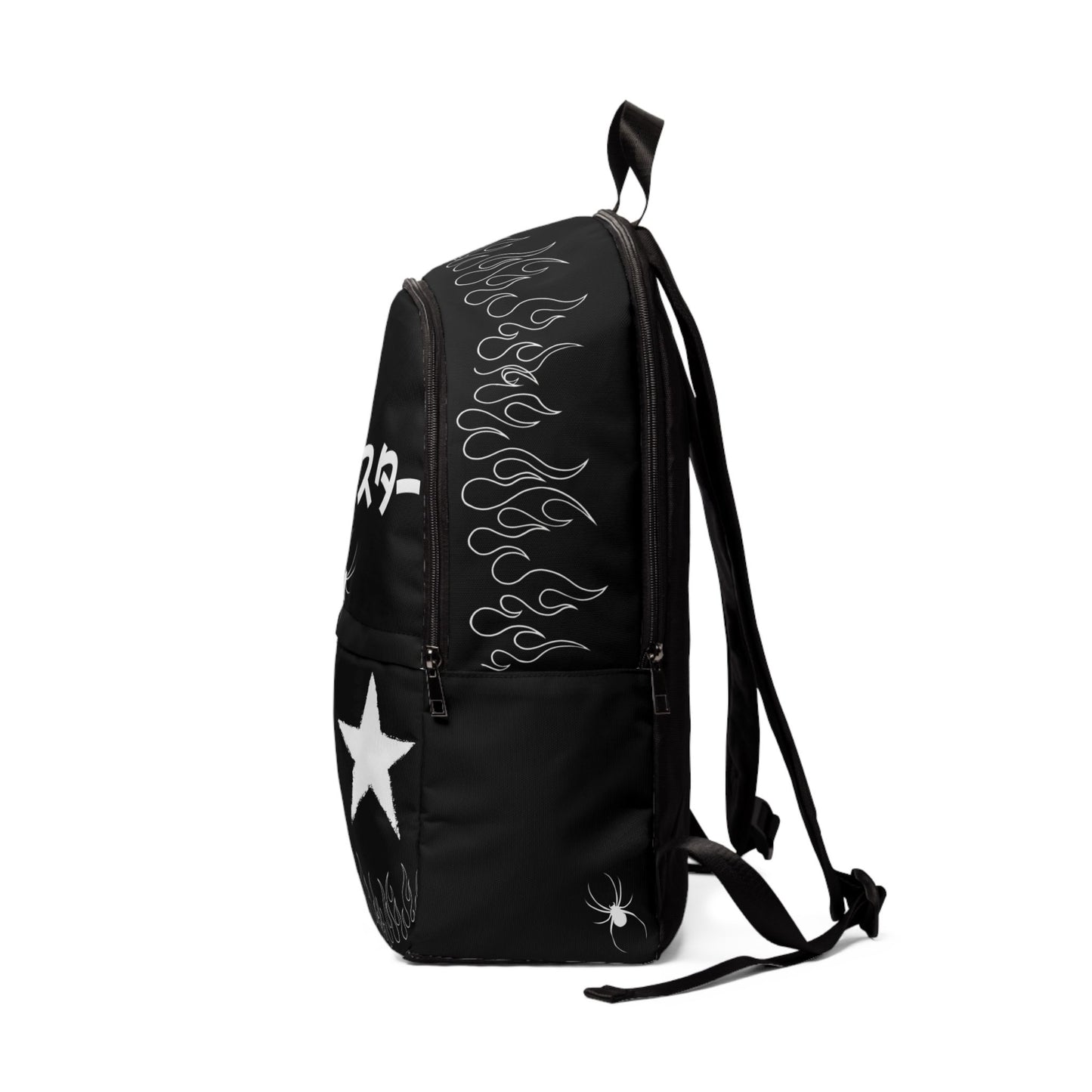 Japanese Triple Star Backpack | Black Spider, Stars & Flame Design dftgyvhjkl;